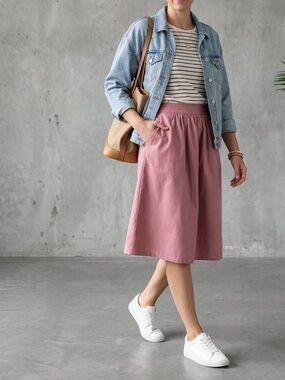 Oodji Dusty Rose A Line Midi Skirt US 2